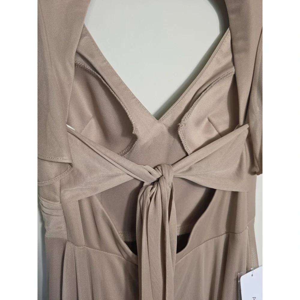 Azazie Indie Taupe Maxi Dress A6 Bridesmaid Formal Flutter Sleeve - Picture 7 of 14